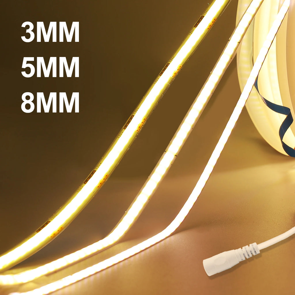 3MM 5MM 8MM COB LED Strip DC 5V/12V/24V High Density Flexibl