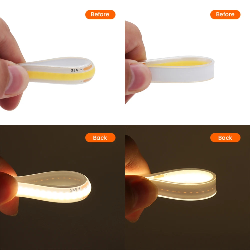 1-20M IP68 Waterproof COB LED Strip 12V 24V 320LEDs/M RA90 F