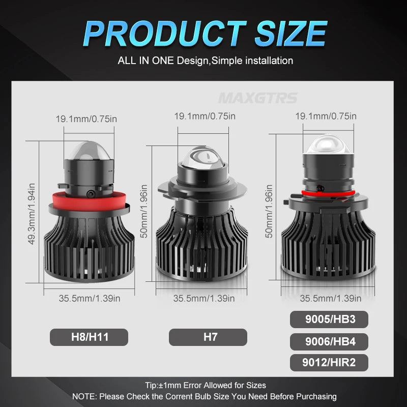 2pcs Automotive H7 H11 9005 9006 Laser Headlight Bulb Mini P