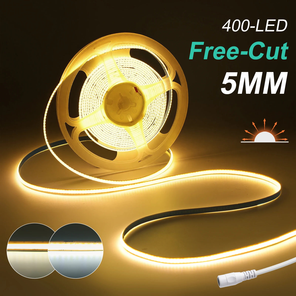 5mm 8mm PCB COB LED Light Strip Free Cut 12V 24V With 2PIN W