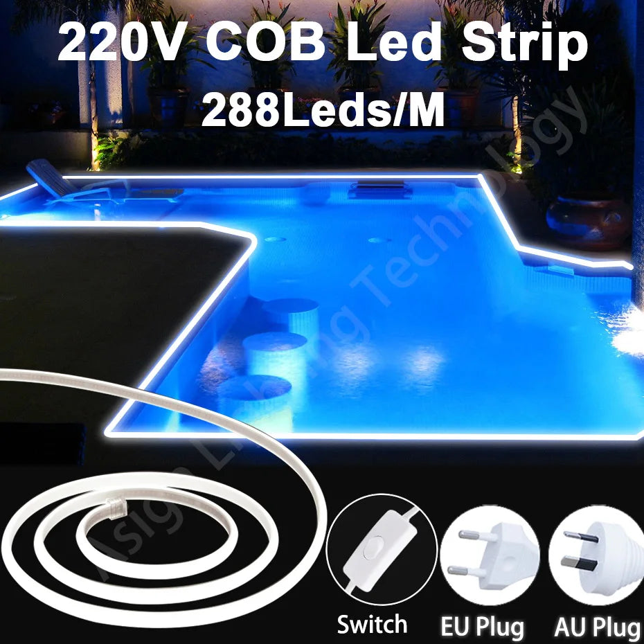 30m 50m LED COB Strip 220V 288LEDs/m COB Flexible Ribbon LED