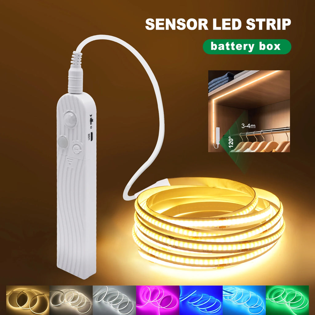 8MM COB Led Strip 5V with Motion Sensor Battery Powered 320L