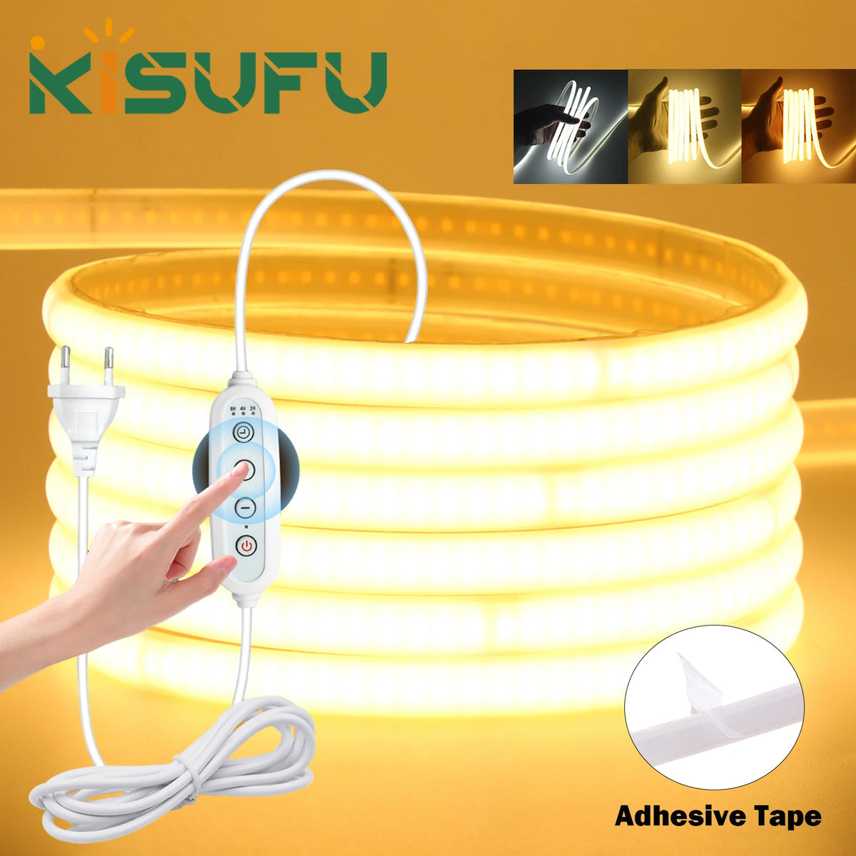 220V Dimmable COB LED Adhesive Strip With Dimmer/Switch Whit