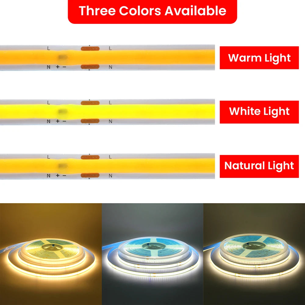 5M 10M 15M 20M 110V 220V COB LED Strip Light Super Bright 24