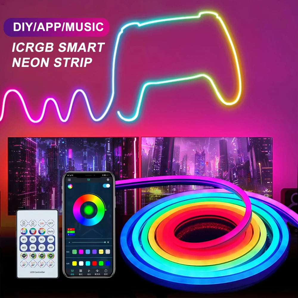 5V USB RGBIC Neon LED Strip Lights with Bluetooth APP Contro