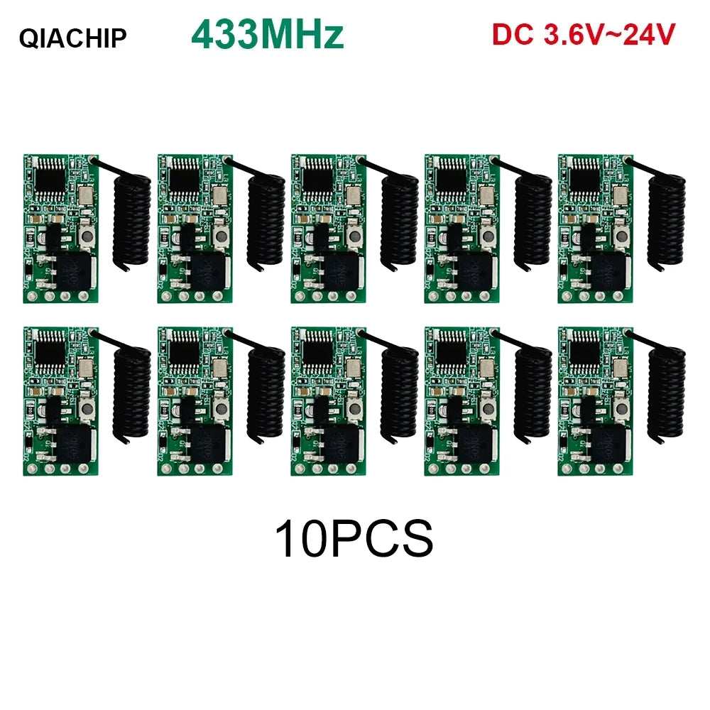 QIACHIP 5-20pcs 433.92Mhz Universal Wireless DC 3.6V-24V Remote Control Switch 1 CH RF Relay Receiver LED Light DIY Kit