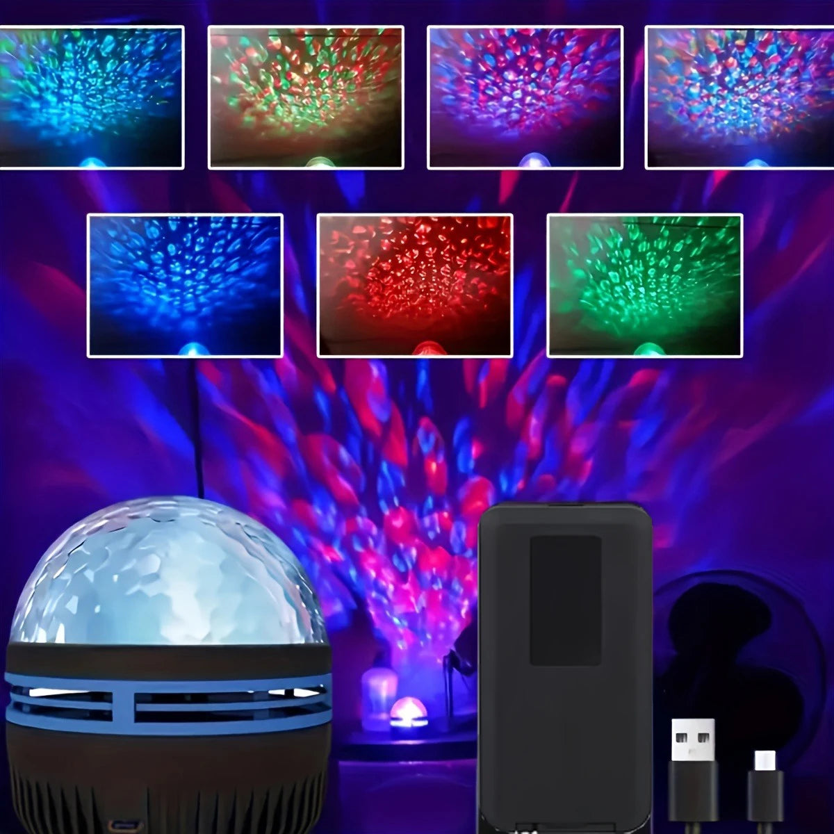1pc LED Galaxy Star Projector Light USB Powered Water Ripple Wave Remote Controlled Bedroom Night Lamp For Party Home Theater