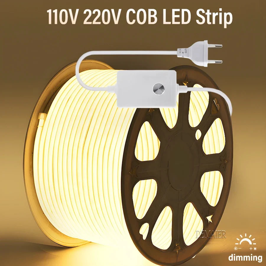 LED Strip Brightness Waterproof COB LED Strip 220V Flexible 