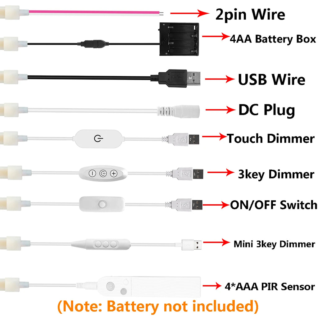Dimmable 5V COB Neon LED Strip Light 320LEDs/m USB Switch/To