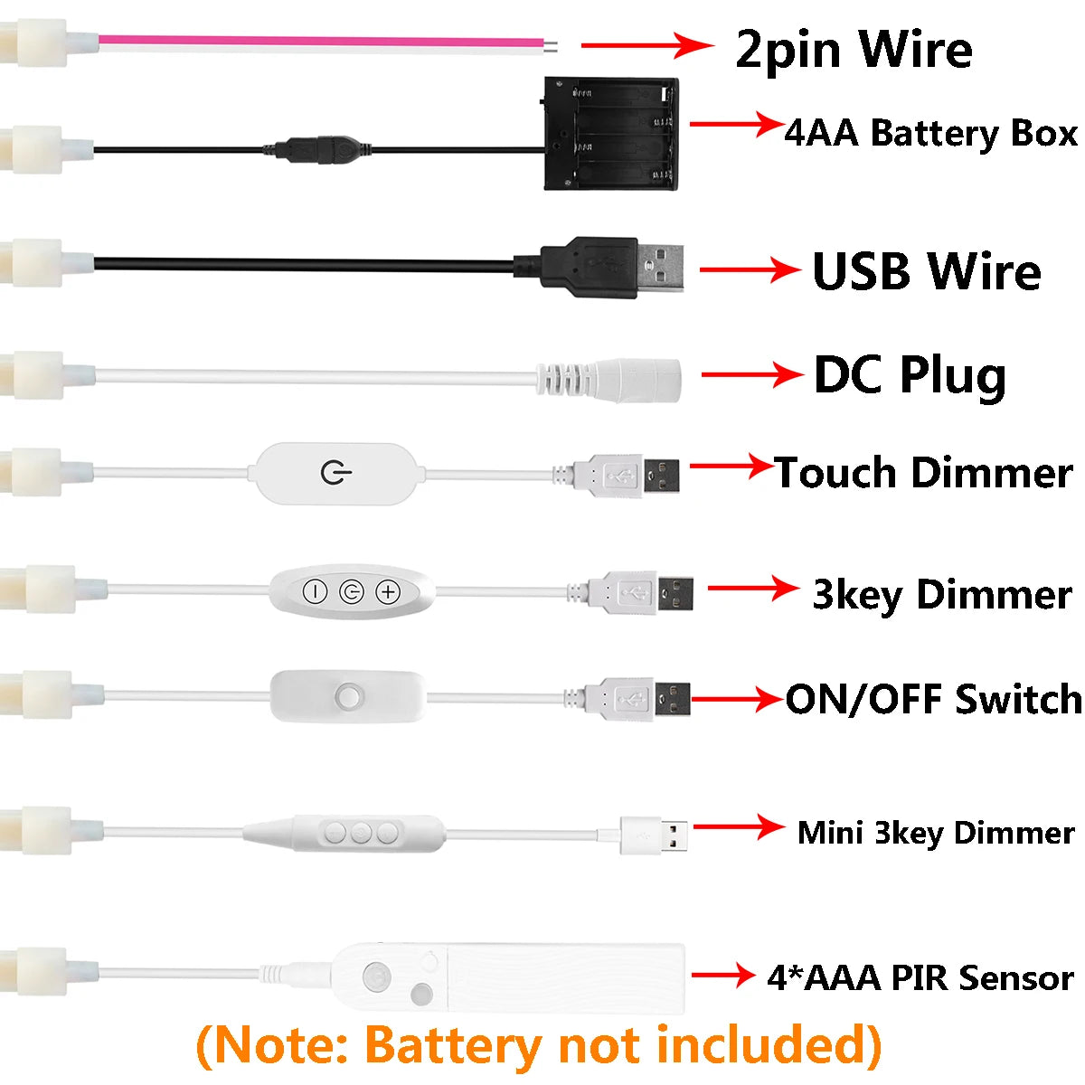 Dimmable 5V COB Neon LED Strip Light 320LEDs/m USB Switch/To