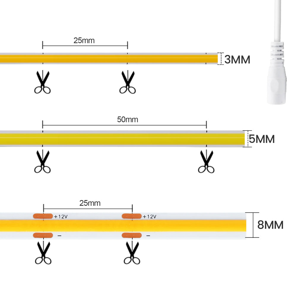3MM 5MM 8MM COB LED Strip DC 5V/12V/24V High Density Flexibl