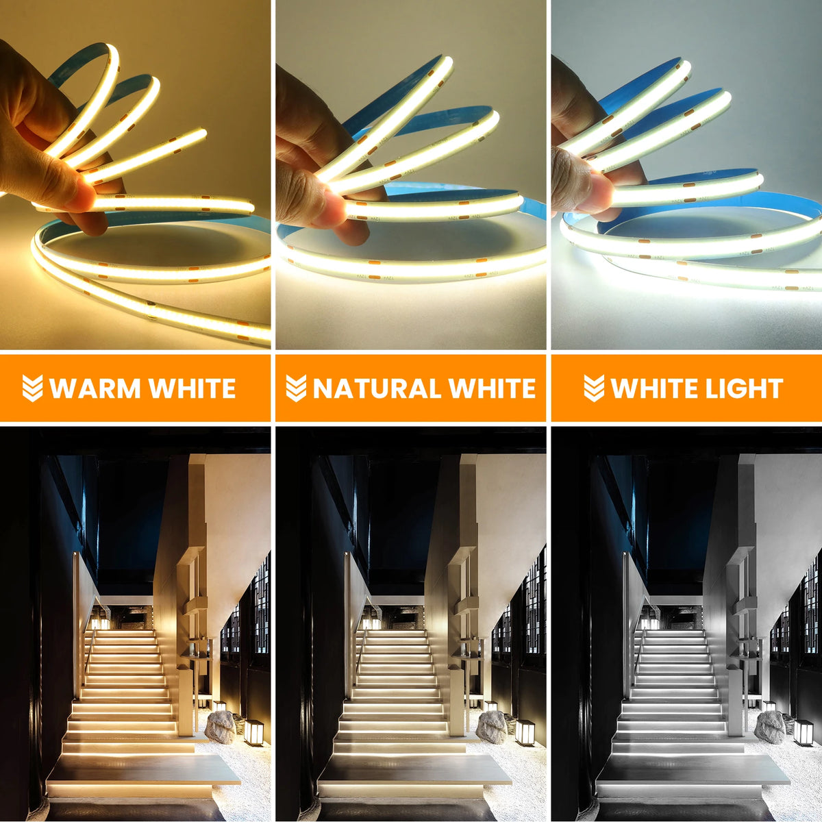 8mm 5mm 3mm PCB COB LED Strip Lights 12V 320LEDs/M RA90 Dimm