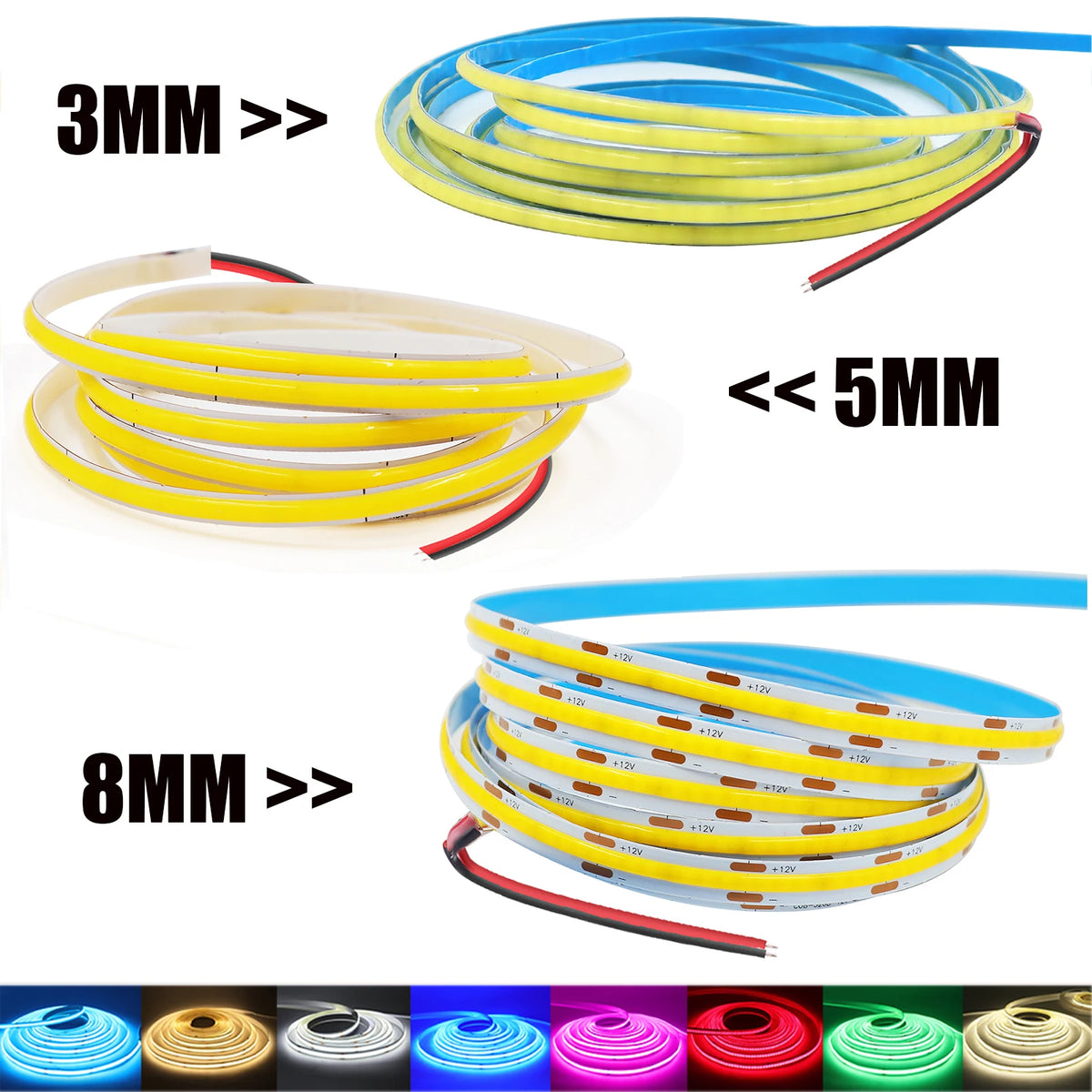 DC 12V COB Strip 320Leds/M Width 3MM 5MM 8MM White/Pink/Red/