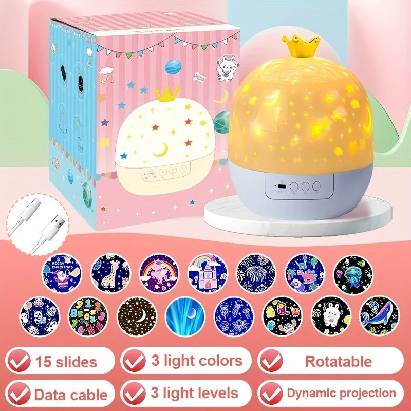 Crown Fantasy Star Sky Projection Night Light 15in1 Bedroom 