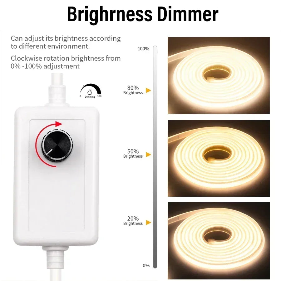 1M-50M 220V COB LED Strip Dimmable 360LEDs/m EU Plug Kitchen
