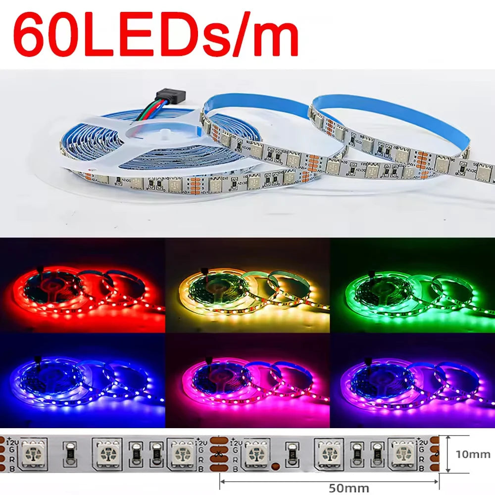 DC12V RGB LED Light Strip 5m One Roll SMD5050 30/60LED/M IP65 Waterproof Under Cabinet Light for Room Kitchen Decor TV Backlight