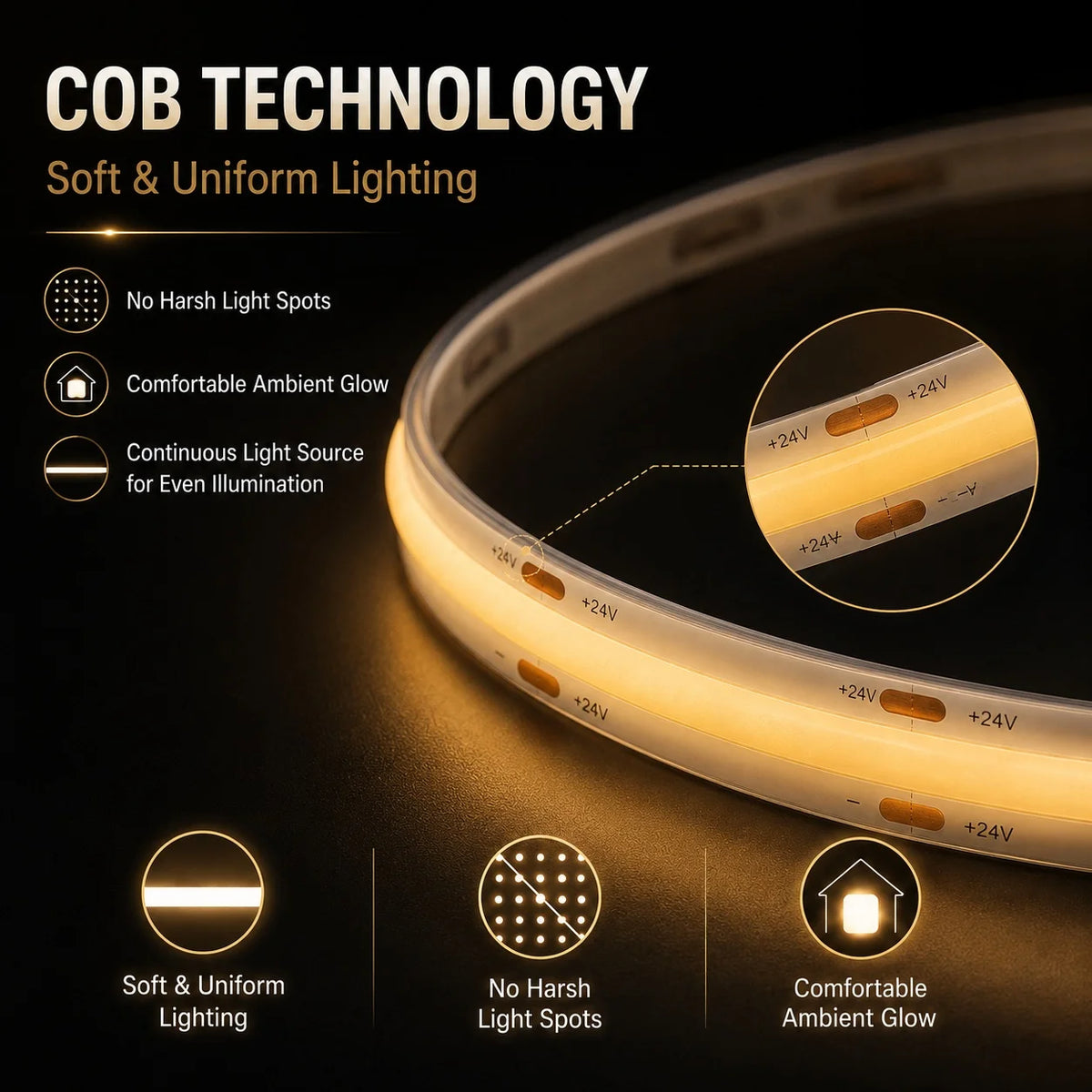 USB High Density COB LED Strip Touch Dimmer No Dark Spot Fle