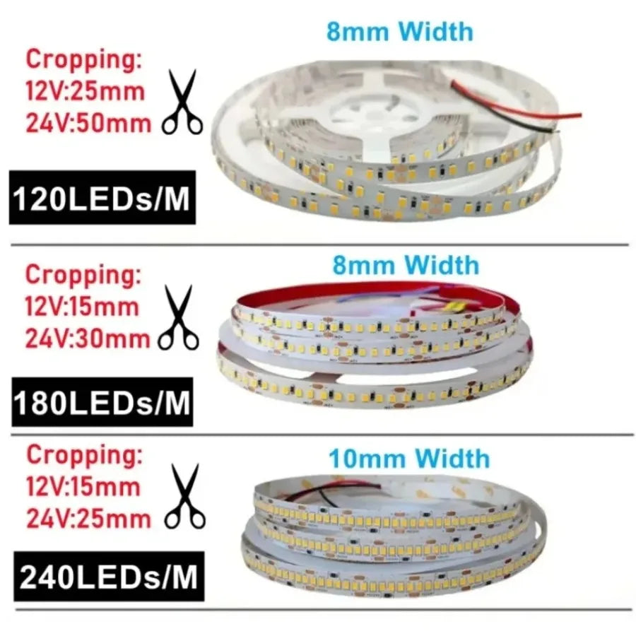 10 0.5M DC12V/24V SMD2835 LED Strip 120/180/240LEDs/M High D