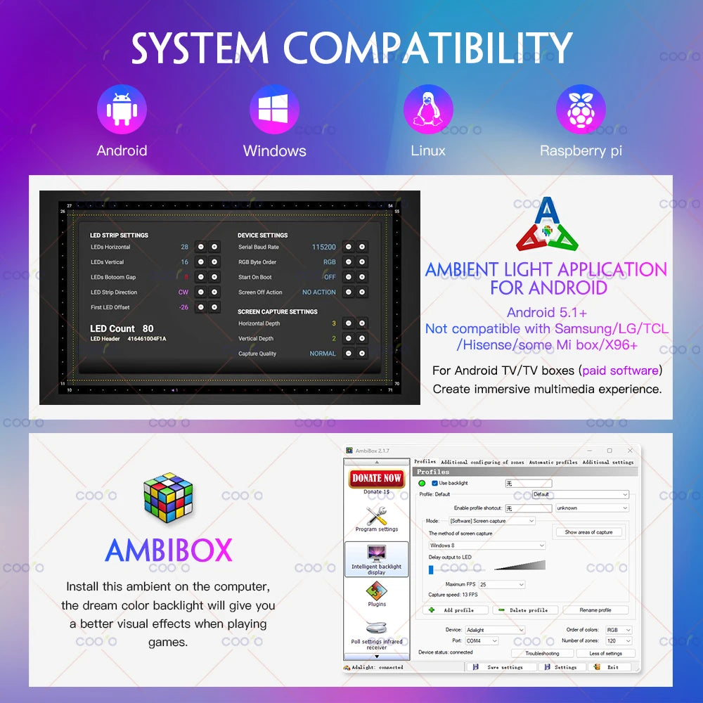 Ambient TV PC Monitor Backlight Screen Color Sync Flowing Mu
