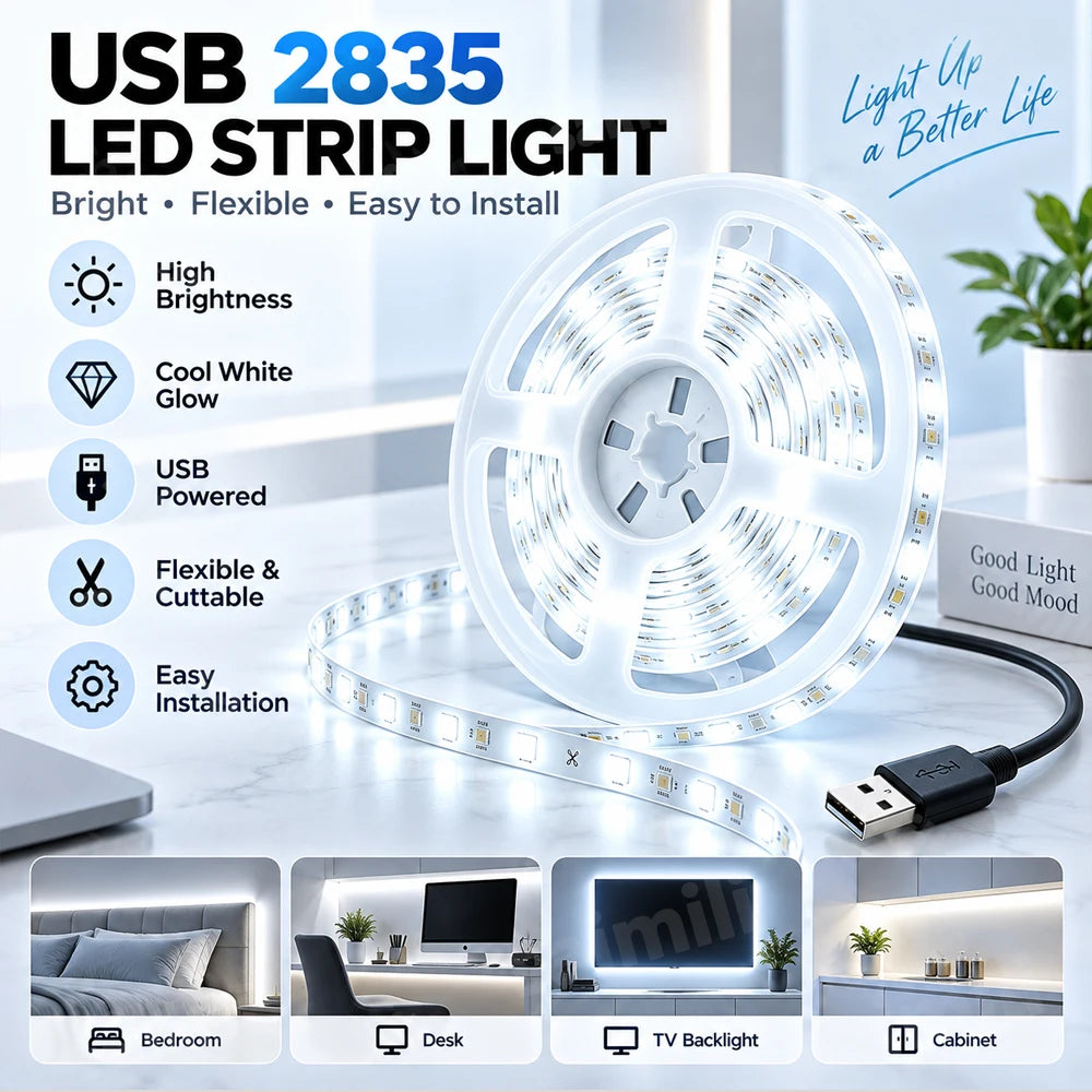 USB 2835 LED Light Strip High Brightness Cuttable Flexible E