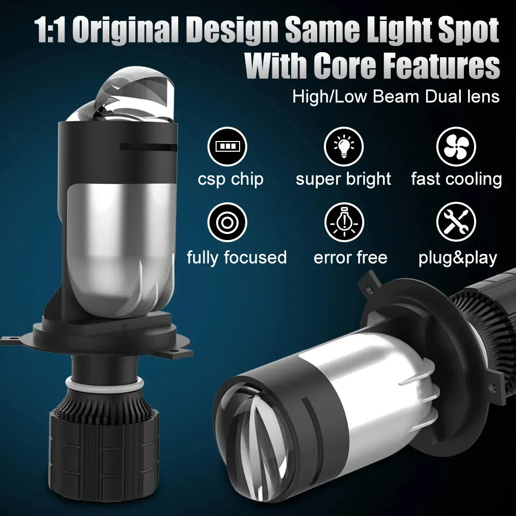 H4 Lens Headlights 160W 90000LM Auto Lamp Mini Lens LED 9003