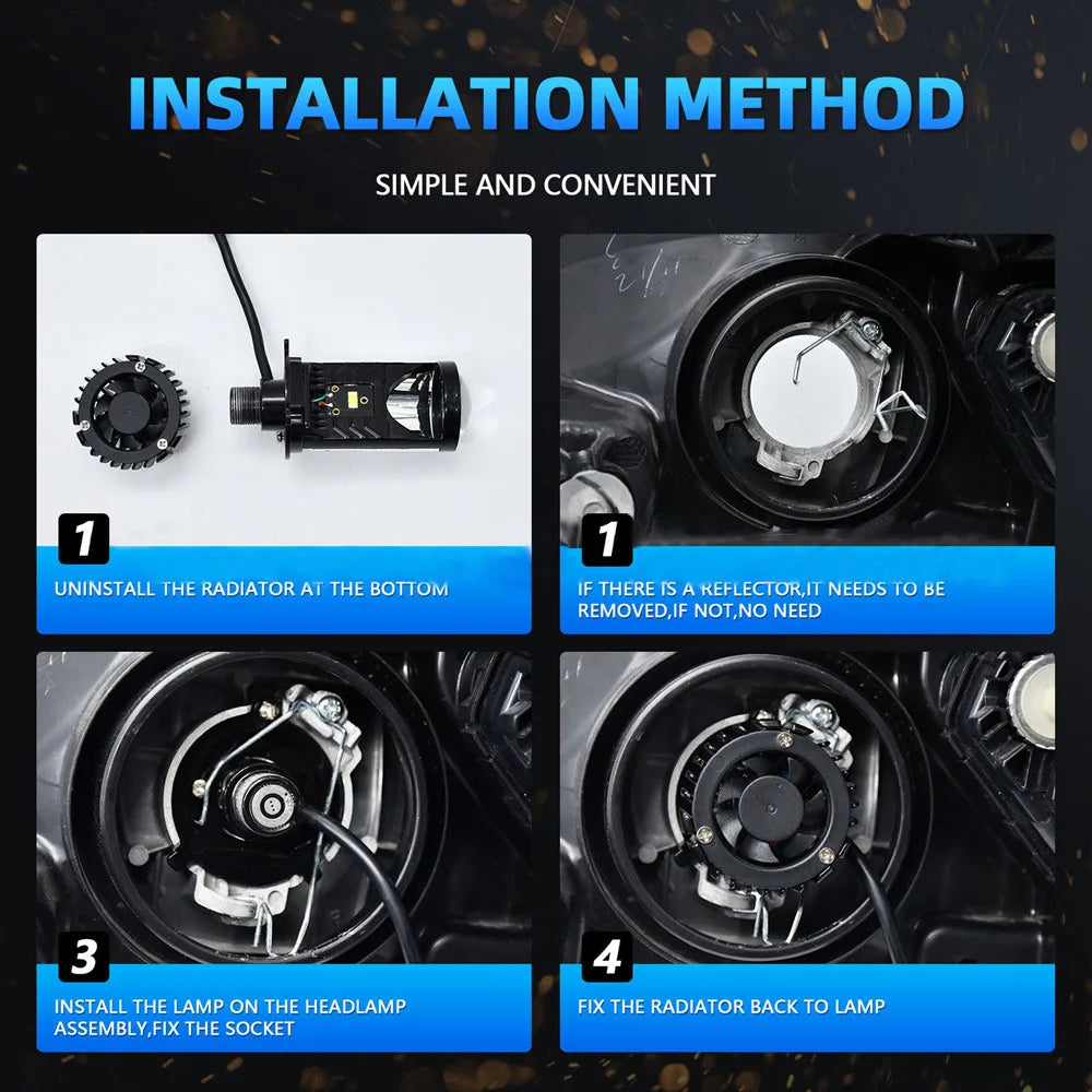 Y6 Turbo Fan H4 LED Headlights Car H4 Mini Projector Lens 60