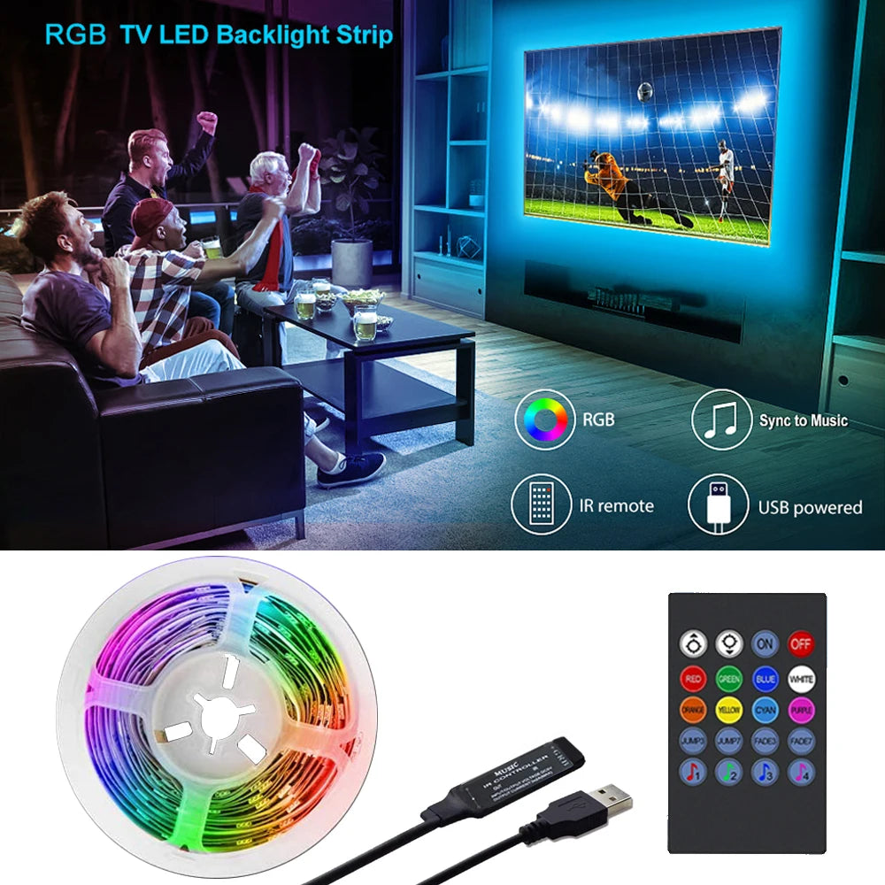 TV Backlight Music Sync USB Powered RGB LED Strip Light for 