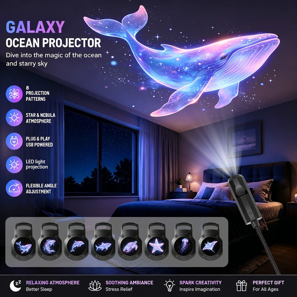 Ocean-Themed Projector Lamp USB Powered Creates a Romantic D
