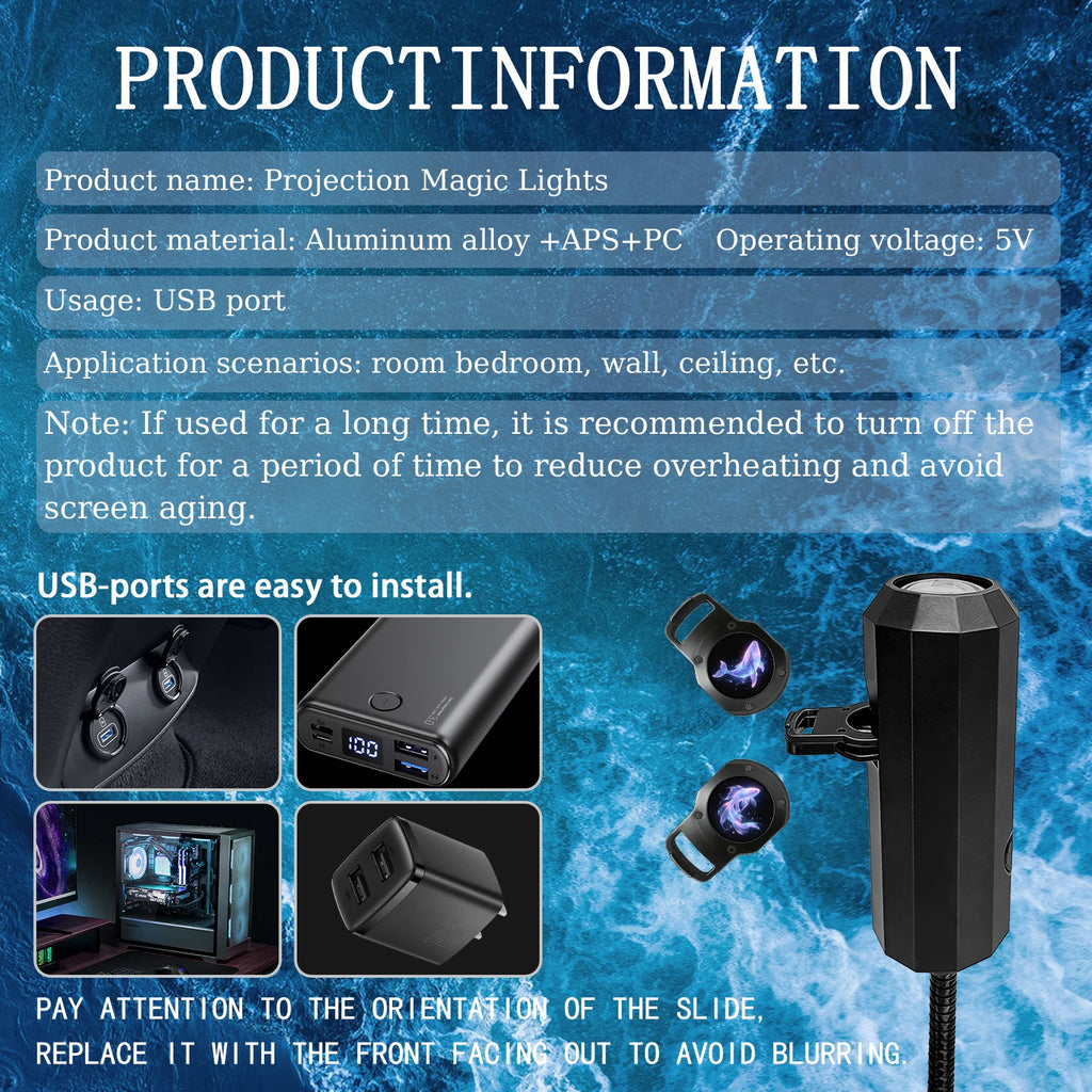 Ocean-Themed Projector Lamp USB Powered Creates a Romantic D