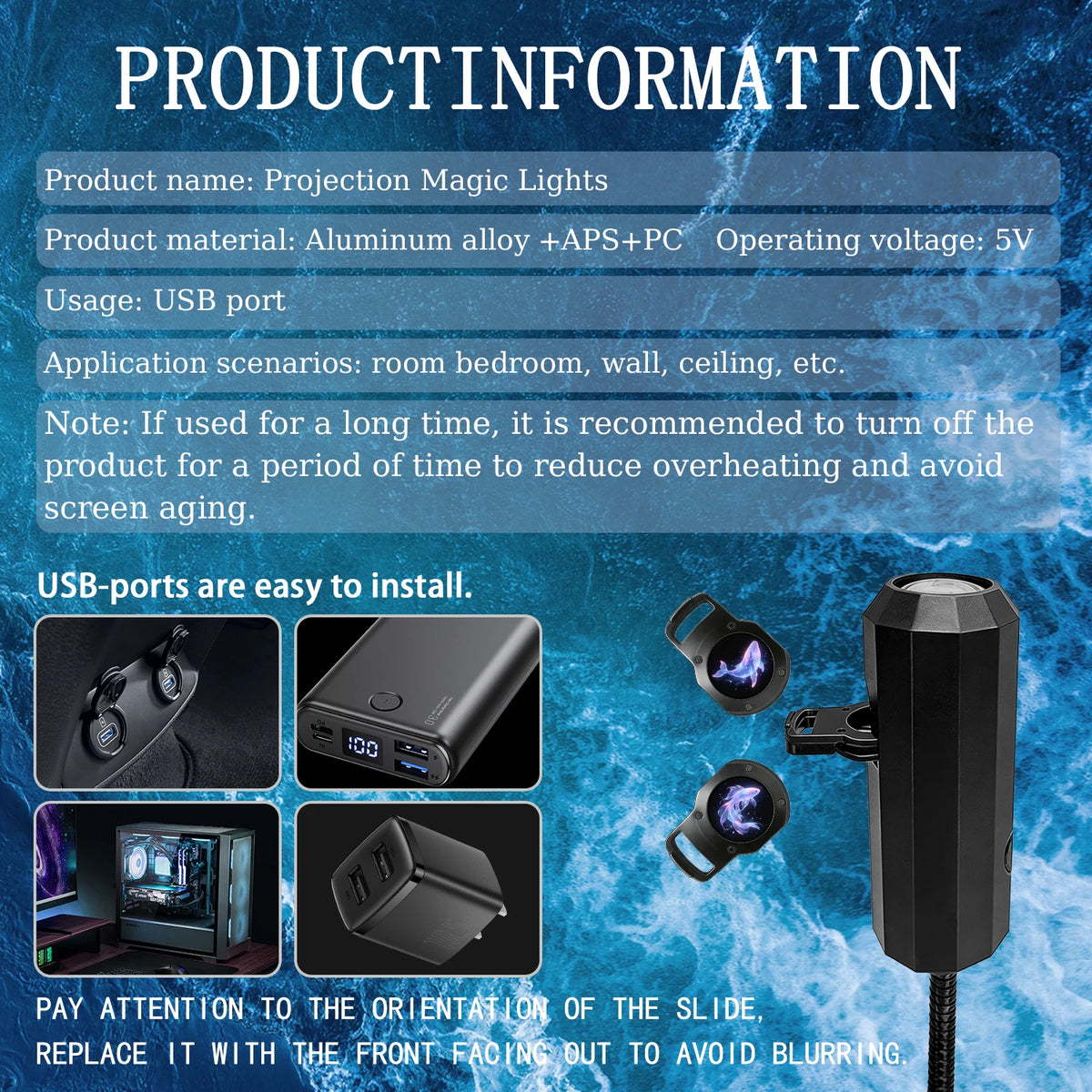 Ocean-Themed Projector Lamp USB Powered Creates a Romantic D