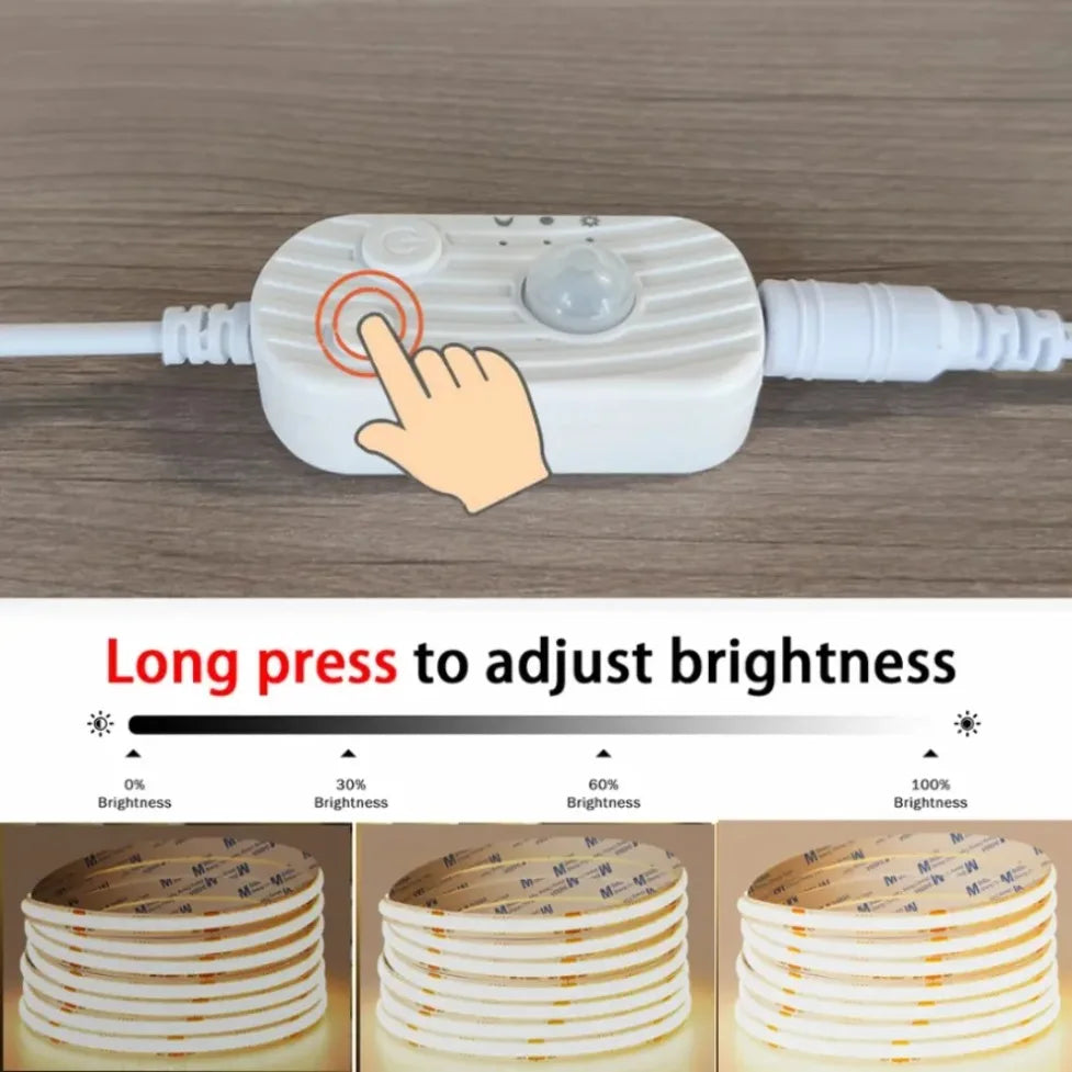 DC5V USB Motion Sensor 8mm COB LED Strip 3 Modes Dimmable In