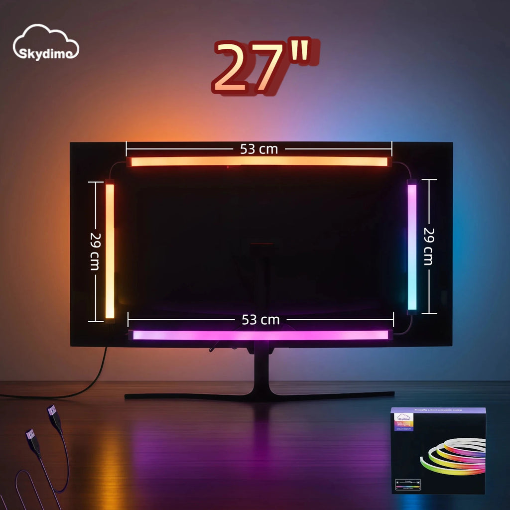 WACUAAO 360 4-Side PC Monitor Backlight - RGBIC Screen Mirror Sync & Music Rhythm LED Strip - Zero Lag Reactive Gaming Lights