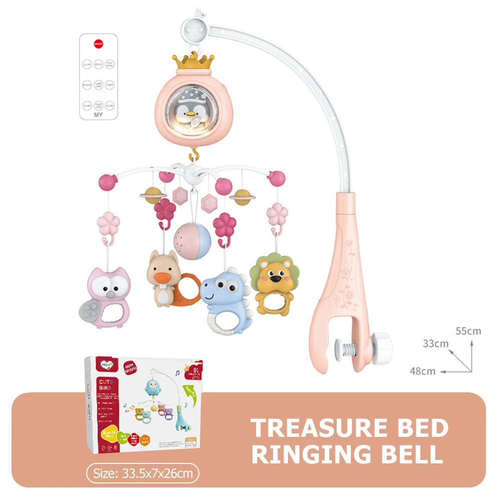 Baby Crib Mobile with Projector and Night Light Remote Control Musical Rotating Toy with Soothing Lullabies for Newborns