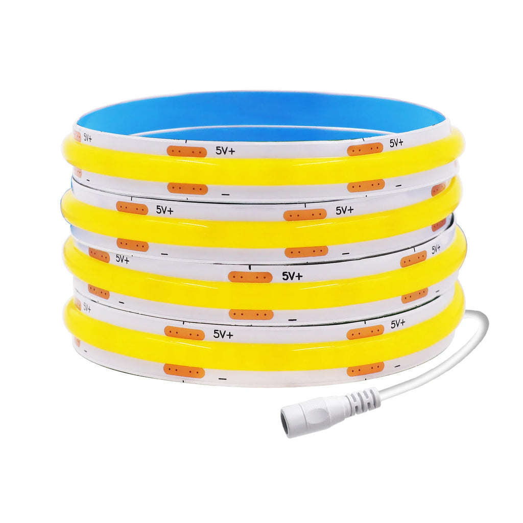 5V USB COB LED Strip with 2Pin Wire DC Plug 320leds/m Linear Dimmable Ribbon Tape Home Wardrobe Kitchen DIY TV Mirror Backlight