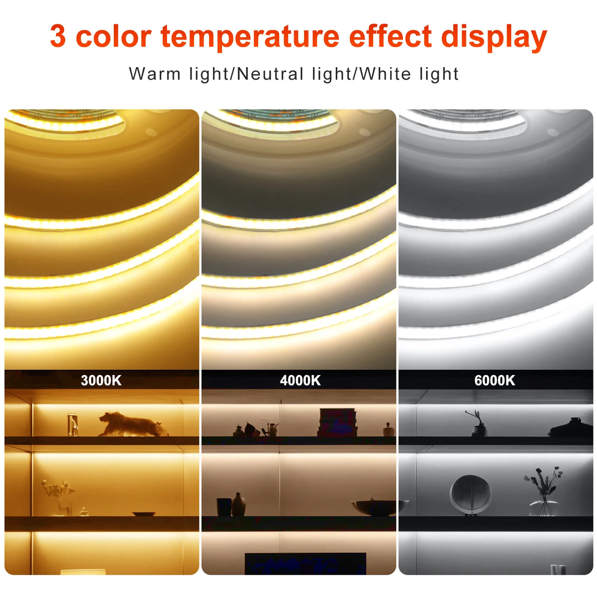 3AA Battery Box 5V COB Led Strip 8MM 320LEDs/M Warm Natural 