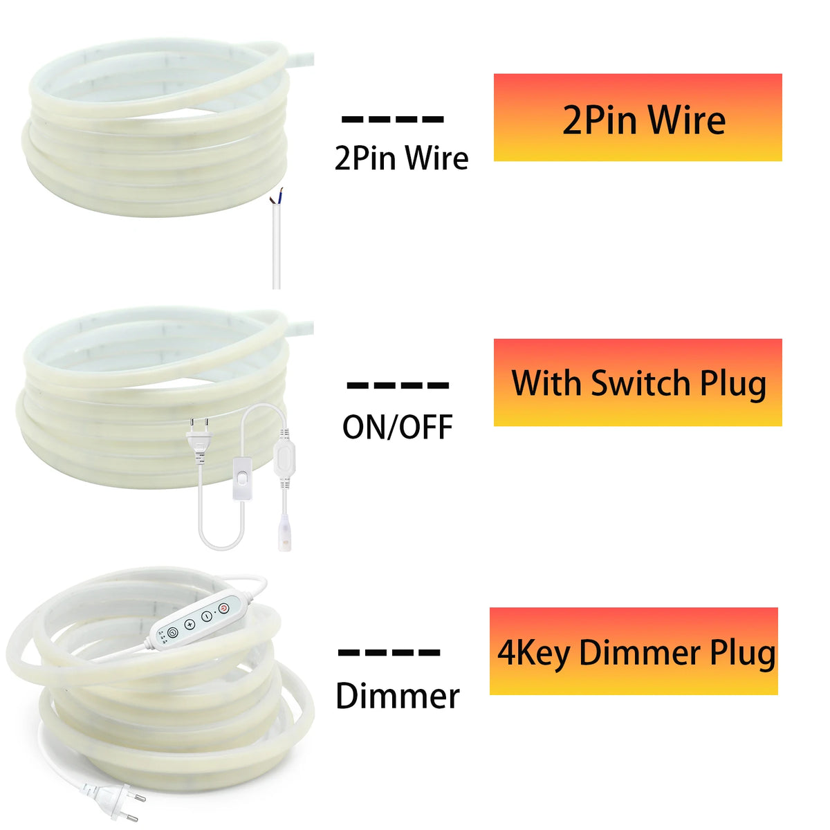 220V Dimmable COB LED Adhesive Strip With Dimmer/Switch Whit