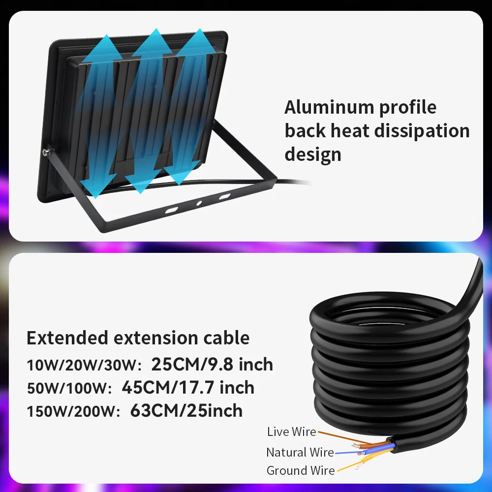 RGB Flood Light 100W 50W 30W 20W 10W RGB Reflector IP66 Wate