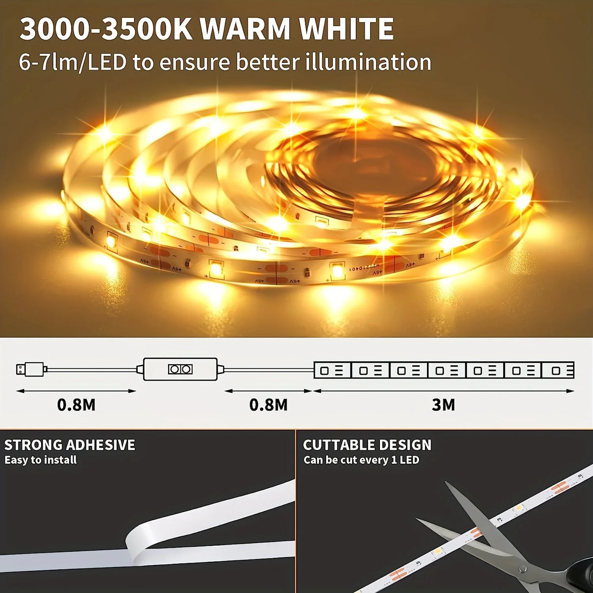 1m LED Night Lamp Smart Dimmer Gesture Sensor Switch Control