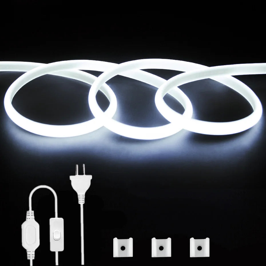 30m 50m LED COB Strip 220V 288LEDs/m COB Flexible Ribbon LED Tape IP65 Waterproof with Switch EU AU Power Plug for Room Decor