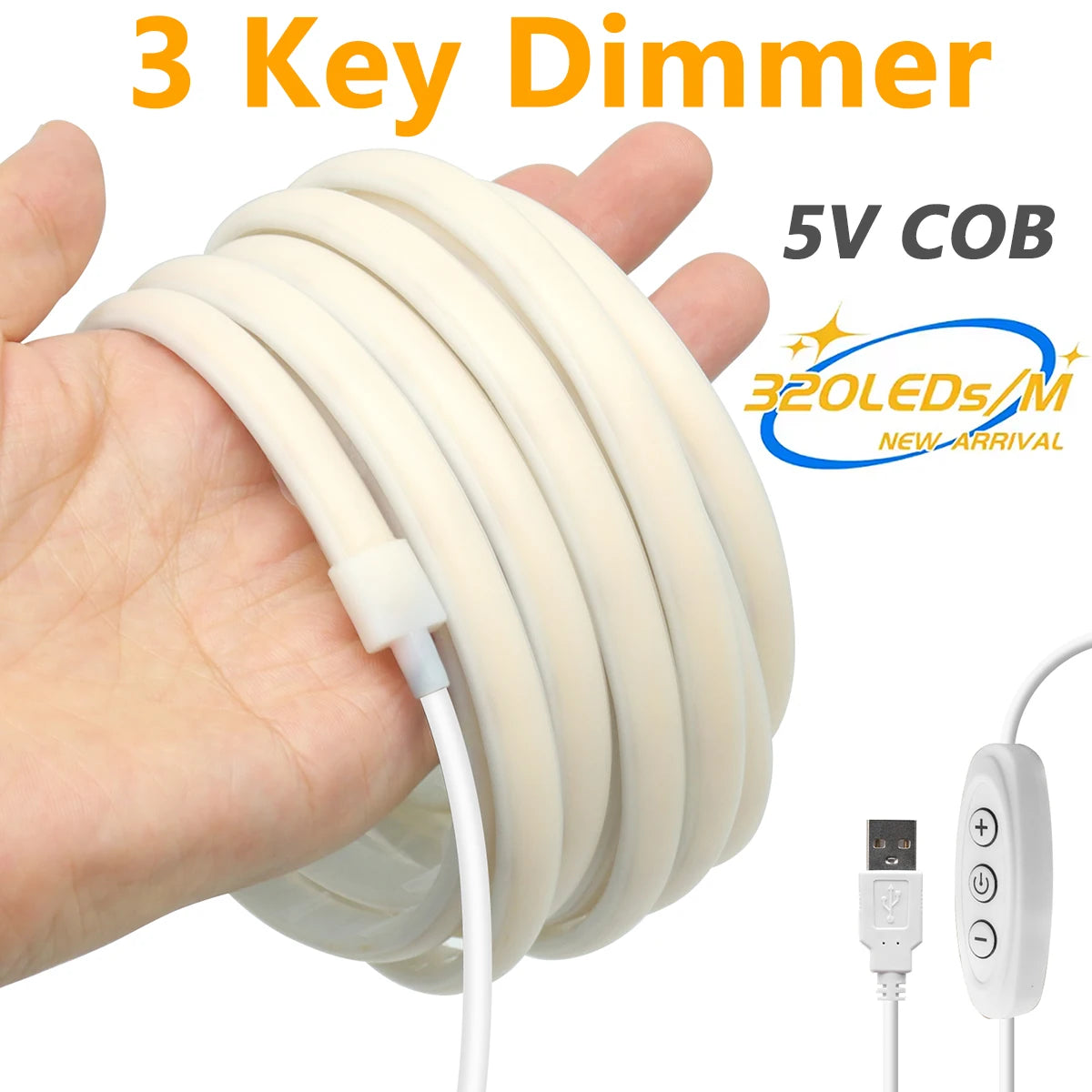 Dimmable 5V COB Neon LED Strip Light 320LEDs/m USB Switch/Touch/Sensor IP67 Waterproof Flex Mirror TV Backlight Kitchen Lighting