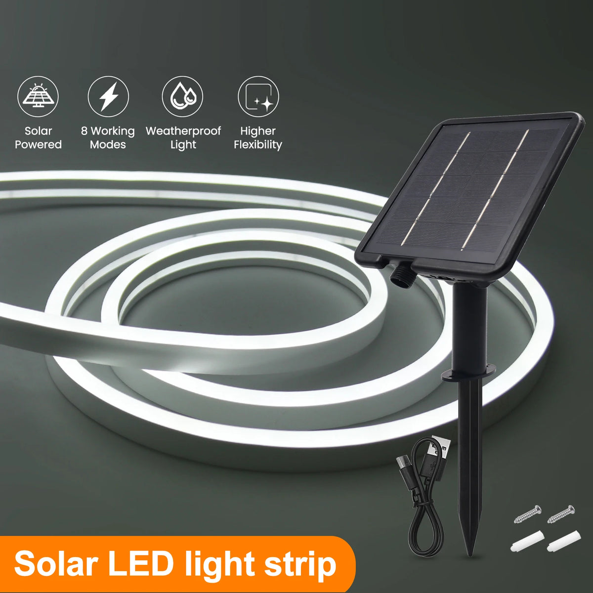 Solar Powered Neon Strip DC 24V IP67 Waterproof Warm/Cold Wh