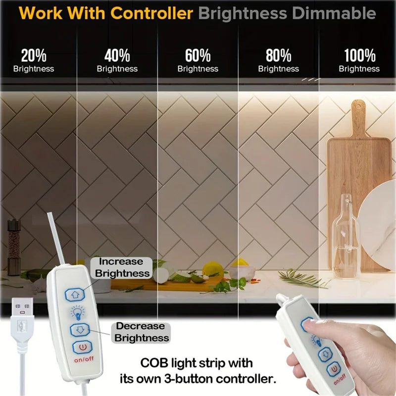 Dimmable COB LED Strip Light 5V USB Flexible Diode Tape With
