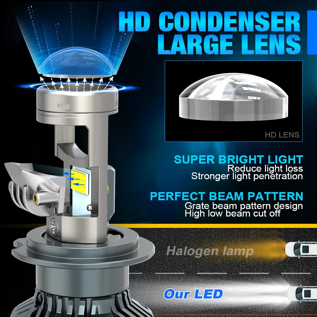 H7 LED Car Headlight Bulbs Projector Lens Bi-LED H4 High Bea