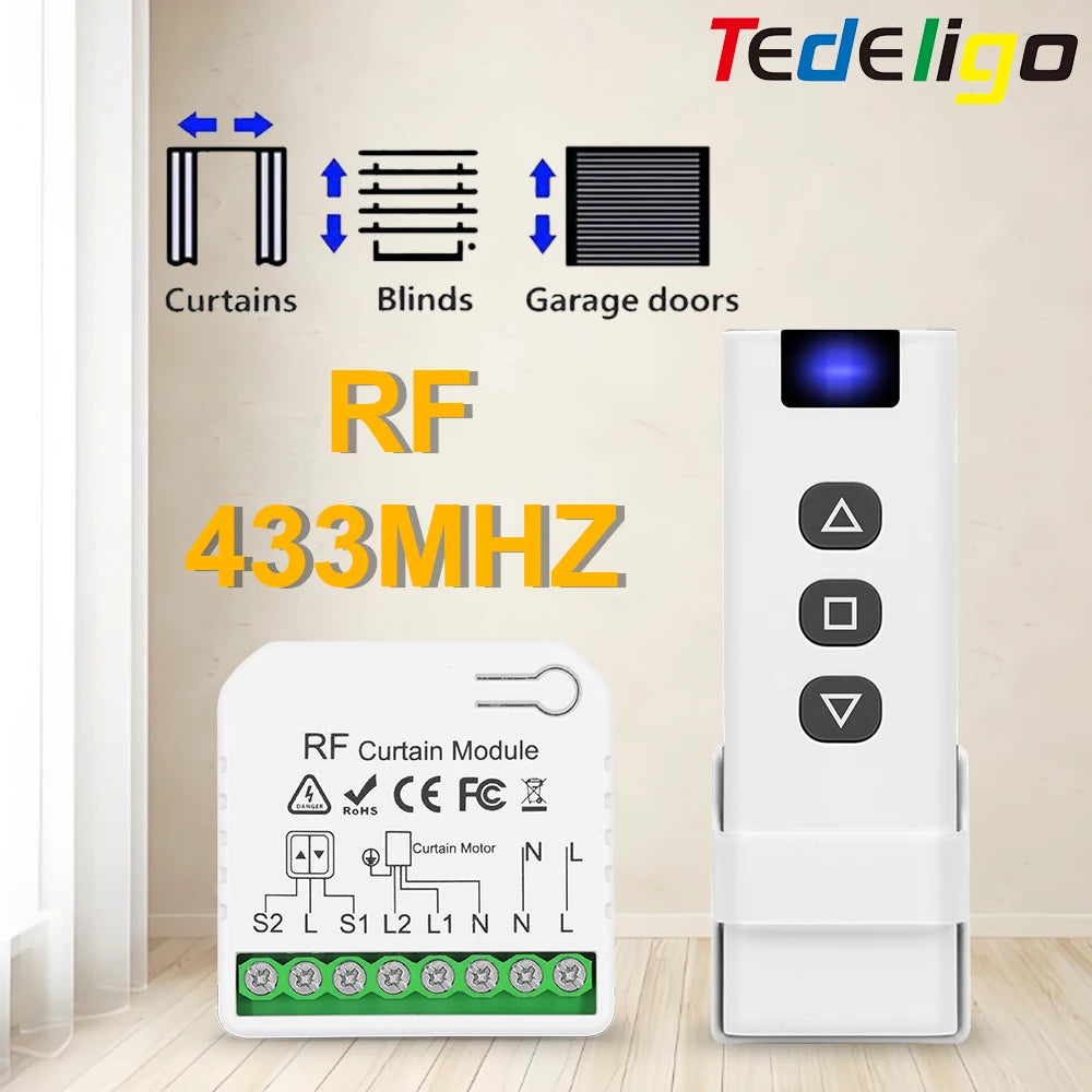 433Mhz RF Curtain Switch 110v 220v 10A Roller Blinds Shutter