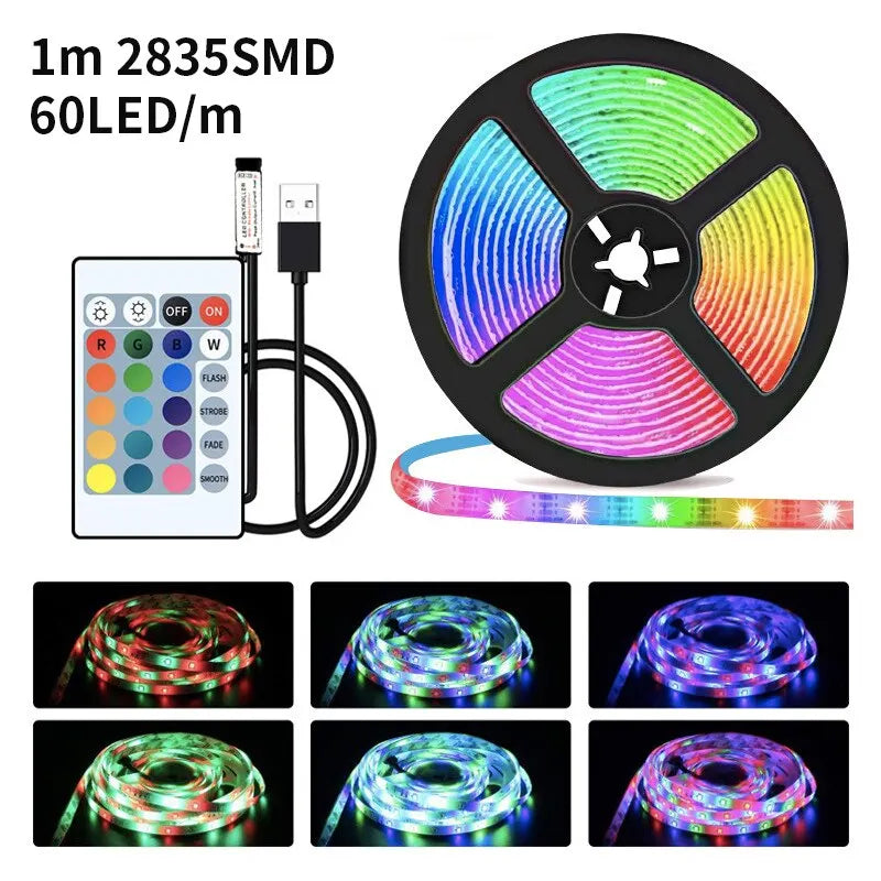 1m USB LED Strip Lights 60LEDs/m RGB Tape SMD 2835 With Remo