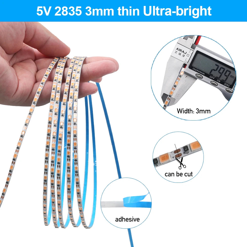 DC 5V 12V 24V Led Strip SMD 2835 120 180 240 LEDs/m Diode Ta