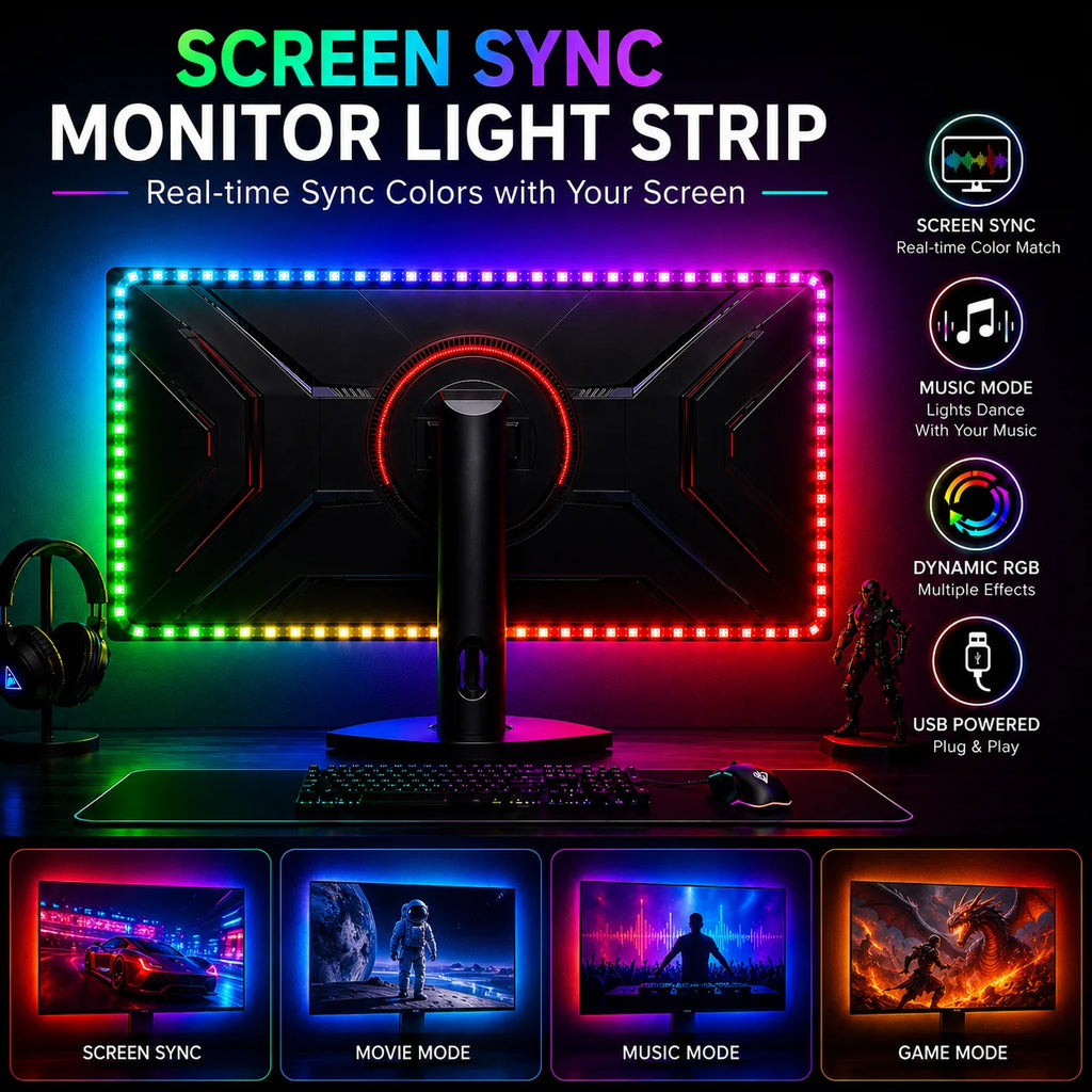 WACUAAO Sync Monitor Backlight for 20-49 inch PC RGBIC Led L