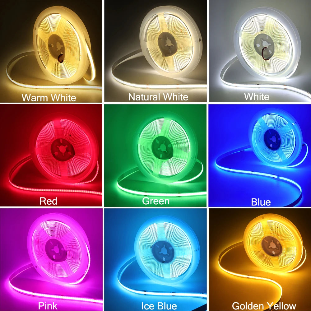 5V USB COB Led Strip Light 320 Leds/M White/Red/Green/Blue/I