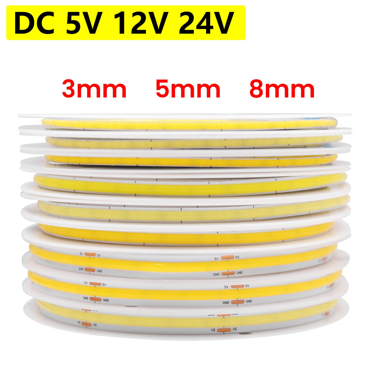 DC 5V 12V 24V COB LED Strip 320 384 480 528LEDs/m High Densi