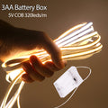 3AA Battery Box 5V COB Led Strip 8MM 320LEDs/M Warm Natural 